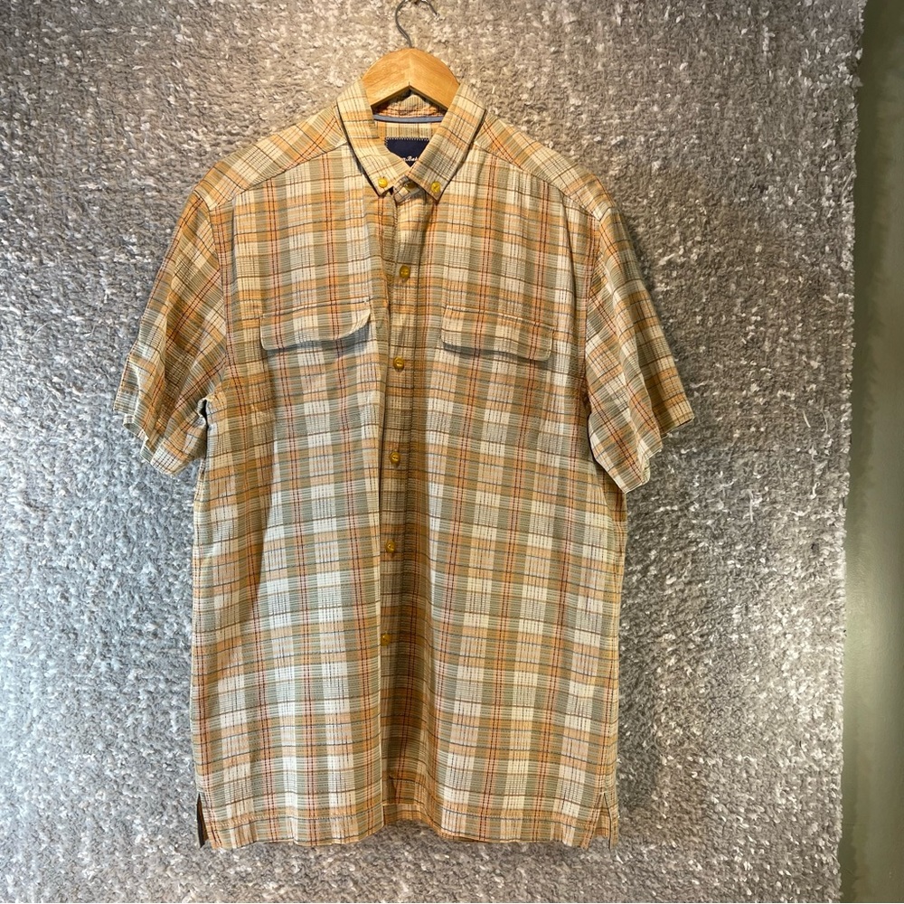 Tommy Bahama Silk Plaid Camp Shirt Button Short Sleeve Coastal Western Preppy